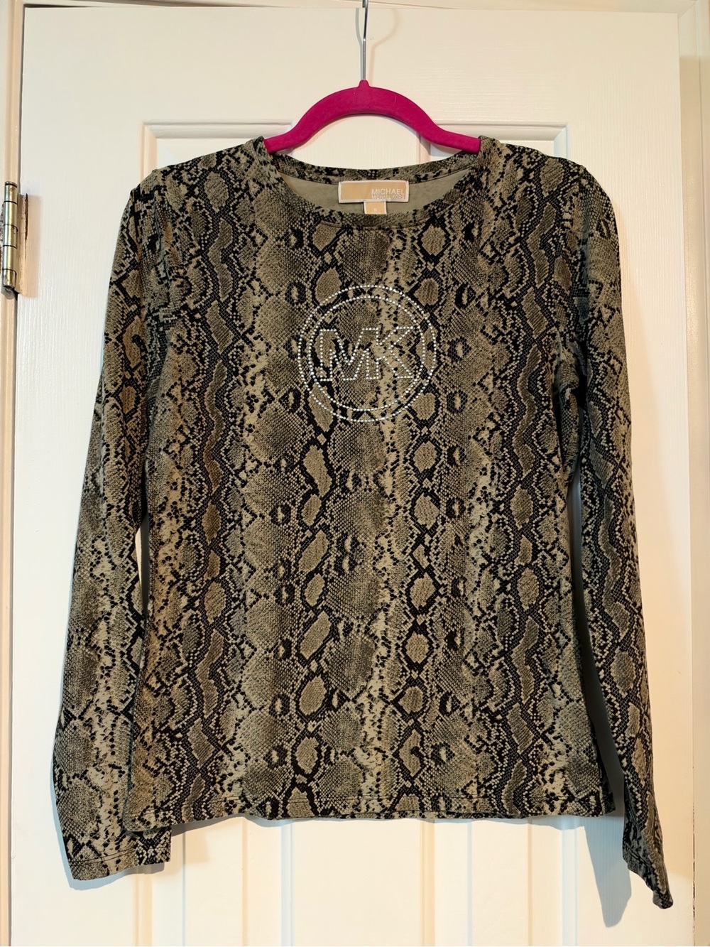 Michael Kors Snake Print Long Sleeve Top with Rhinestone MK
